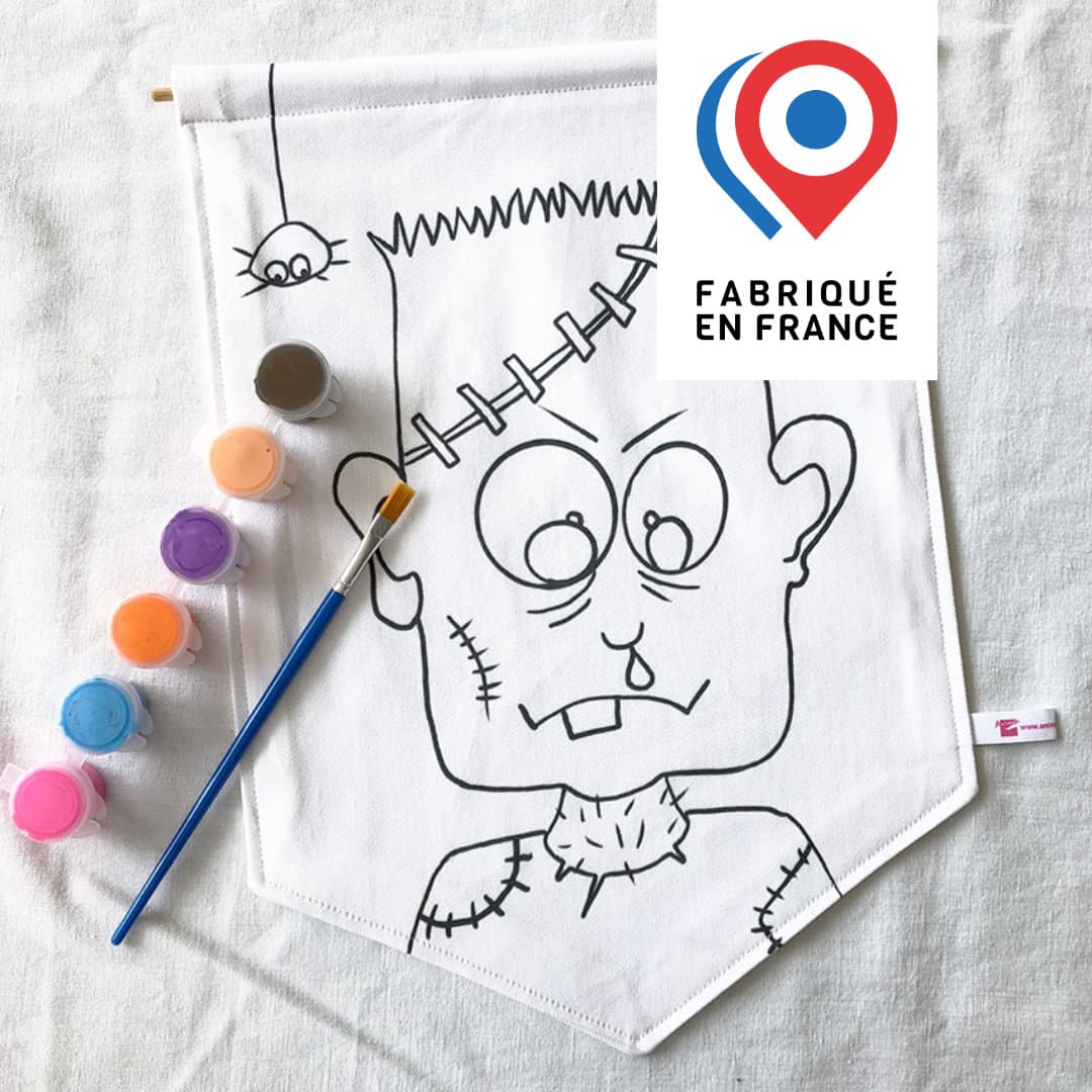 KIT CRÉATIF - Blason Franky en tissu à peindre (avec godets de peinture) pour Halloween