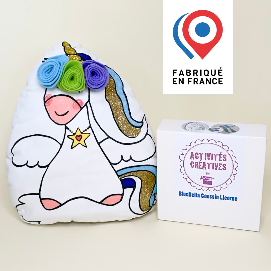 KIT CRÉATIF - Mon coussin Licorne à personnaliser (bleue ou rose) - vue 1