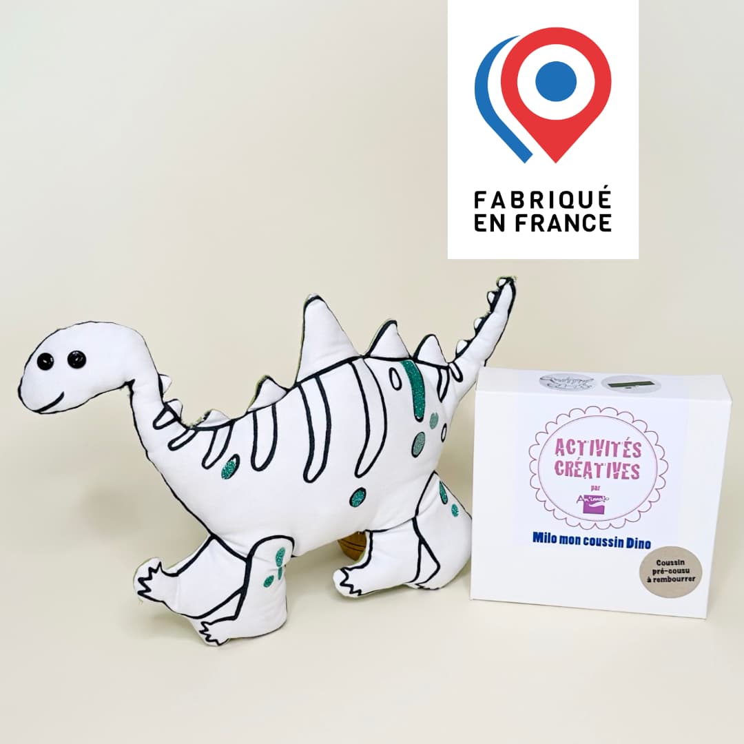 KIT CRÉATIF - Mon coussin Dinosaure à personnaliser - Milo le gentil dino