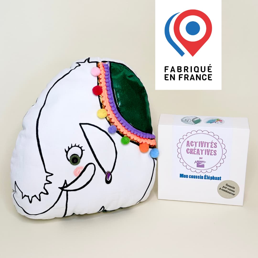 KIT CRÉATIF - Mon coussin Éléphant à personnaliser - Gaëtan l'éléphant maladroit