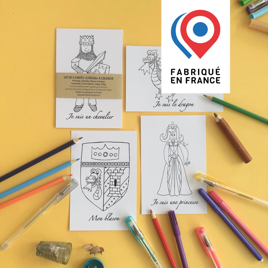 CARTE POSTALE - Lot de 4 cartes Château - à colorier