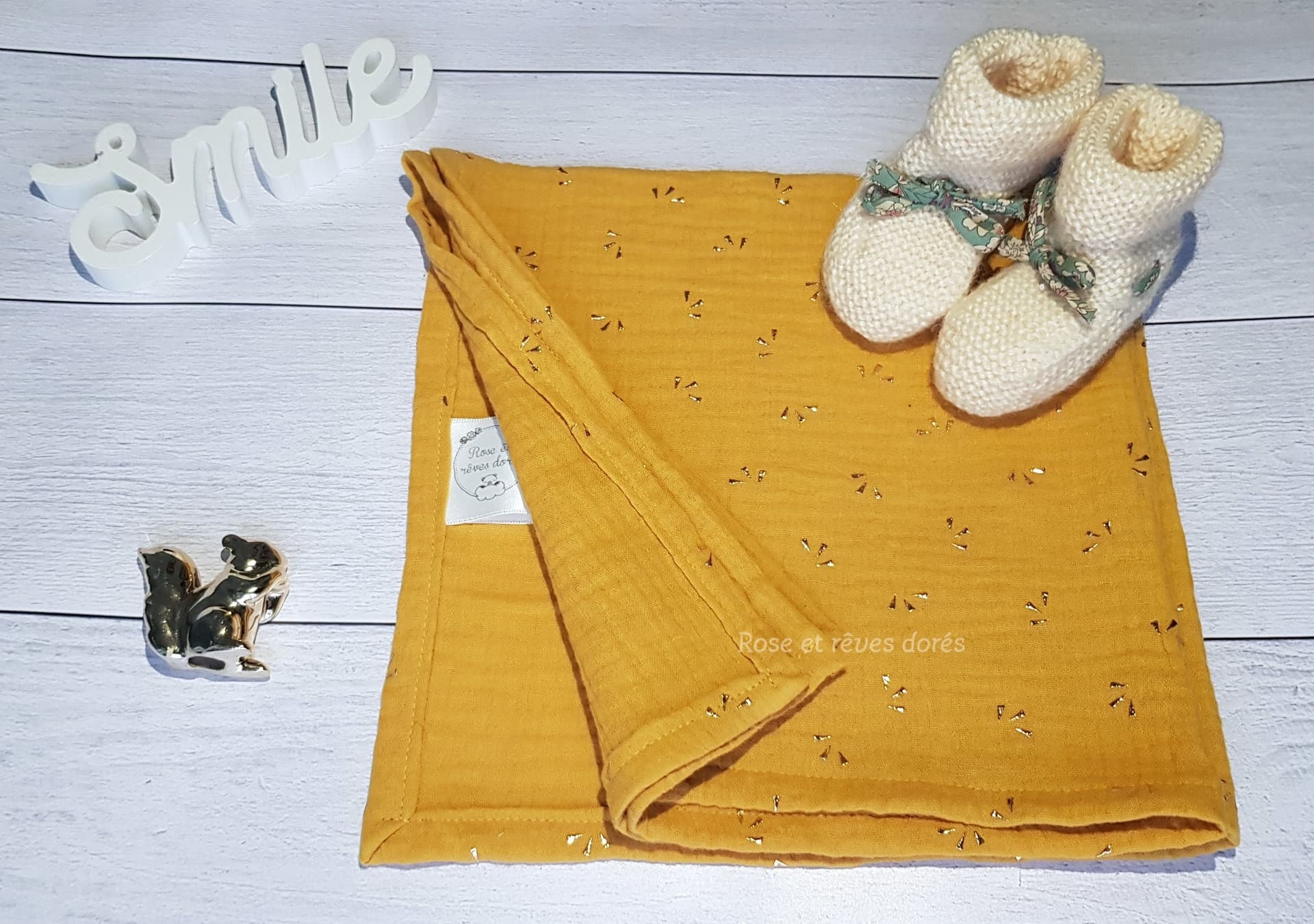 lange bébé classique rose et rêves dorés fait main