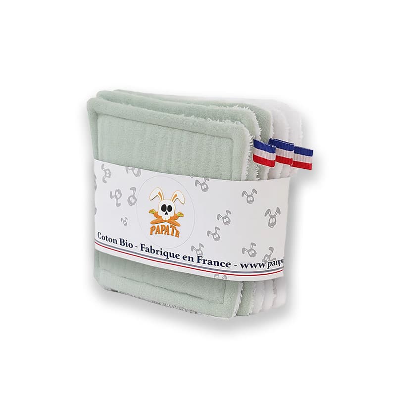Lingettes Lavables en Coton Bio Blanc et Vert