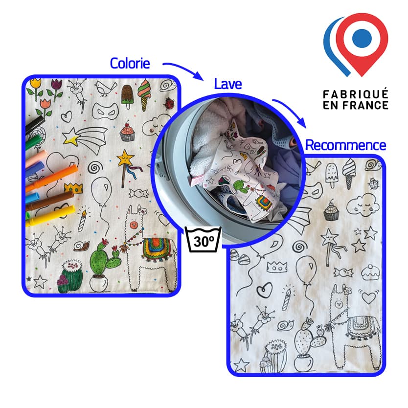 COLORIAGE LAVABLE - Feuille en tissu LICORNE + 3 feutres à l’eau - vue 5