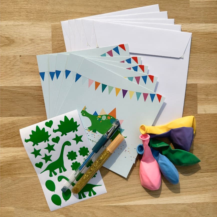 Pochette 5 invitations anniversaire - Dinosaure (avec enveloppes) - vue 3