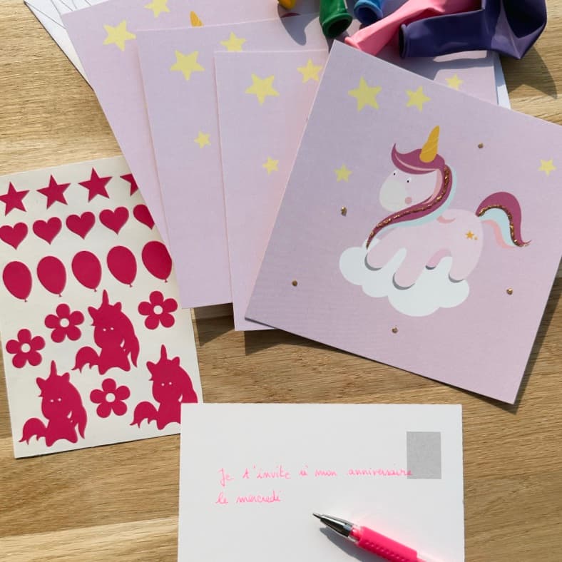 Pochette 5 invitations anniversaire - Licorne (avec enveloppes) - vue 1