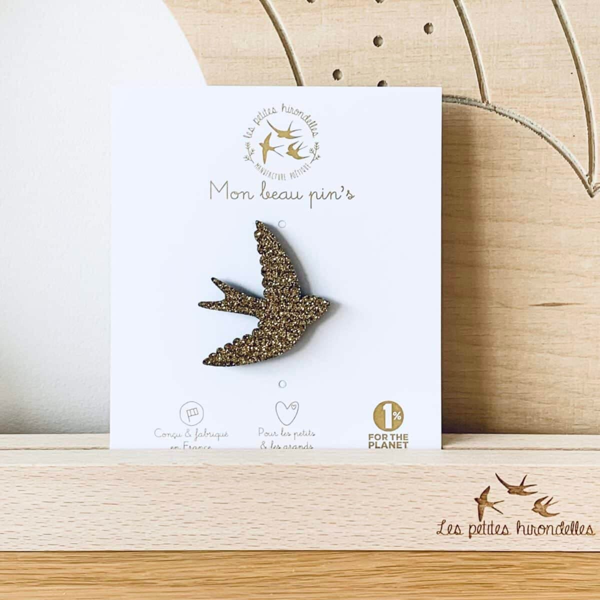 Pin's feutrine pailletée - Hirondelle - vue 1