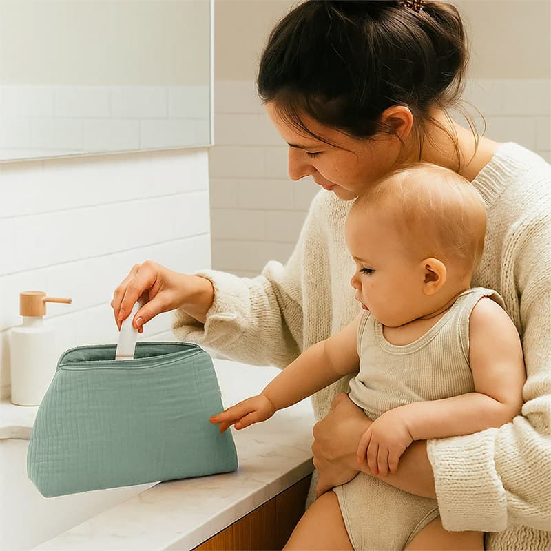 Trousse de Toilette en Coton Bio Vert - vue 3